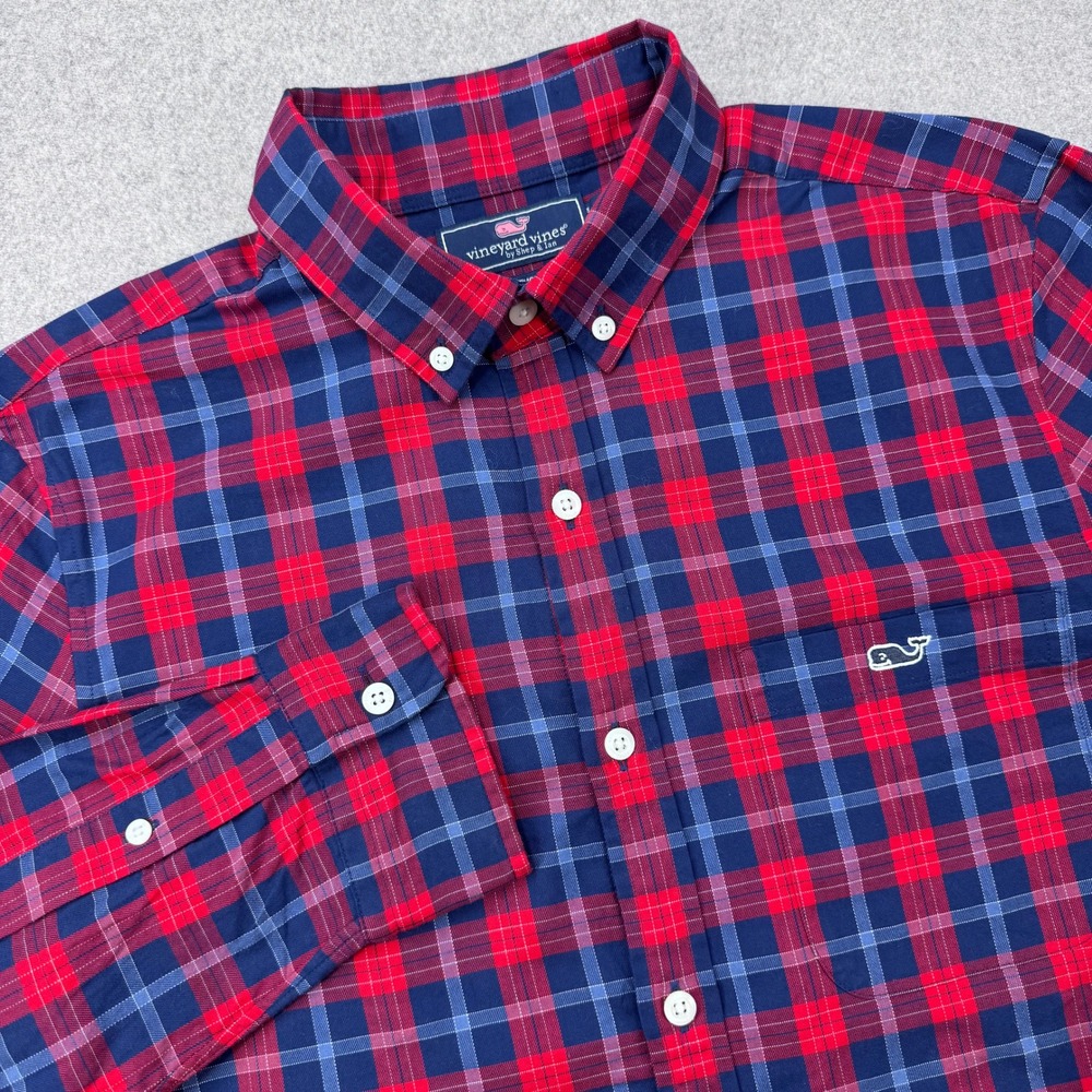 Vineyard‎ Vines Slim Fit Tucker Shirt Mens Small Red Plaid Button Down Christmas